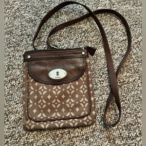 Fossil Patterned Brown Crossbody Bag